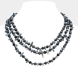Shell Stone Faceted Beaded Triple Layered Bib Necklace