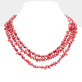 Shell Stone Faceted Beaded Triple Layered Bib Necklace