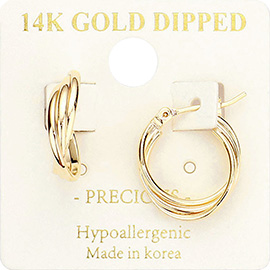 14K Gold Dipped Triple Layered Metal Hoop Earrings