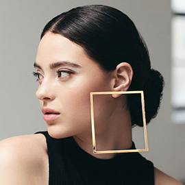 Bold Open Metal Rectangle Statement Earrings