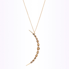 Semi Precious Stone Embellished Metal Crescent Moon Pendant Long Necklace