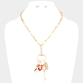 Scissors Heart Key Comb Pendant Necklace