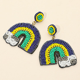 Mardi Gras Felt Back Seed Beaded Rainbow Dangle Earrings