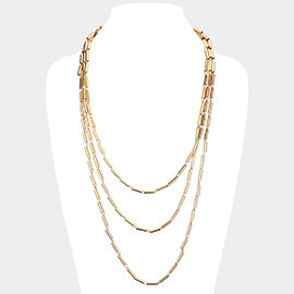 Metal Cylinder Triple Layered Bib Necklace