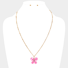 Glittered Resin Butterfly Pendant Necklace