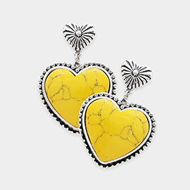 Western Natural Stone Heart Dangle Earrings