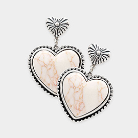 Western Natural Stone Heart Dangle Earrings