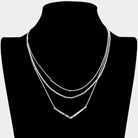 Metal Chevron Pendant Triple Layered Necklace