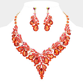 Teardrop Glass Crystal Pearl Vine Evening Necklace