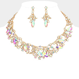 Marquise Stone Accented Leaf Evening Necklace