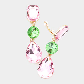 Triple Glass Crystal Drop Clip On Earrings