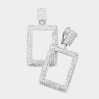 Rhinestone Embellished Open Rectangle Dangle Evening Earrings