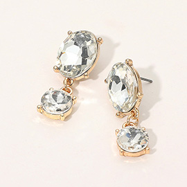 Oval Round Stone Link Dangle Evening Earrings