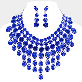 Round Teardrop Stone Cluster Evening Bib Necklace