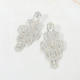 Rhinestone Pave Hexagon Link Statement Evening Earrings