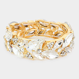 Marquise Stone Accented Leaf Cluster Stretch Evening Bracelet