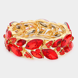 Marquise Stone Accented Leaf Cluster Stretch Evening Bracelet