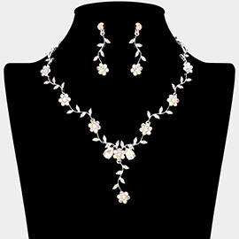 Flower Leaf Cluster Vine Rhinestone Necklace