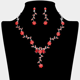 Flower Leaf Cluster Vine Rhinestone Necklace