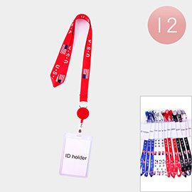 12PCS - USA American Flag Keychain ID Holders
