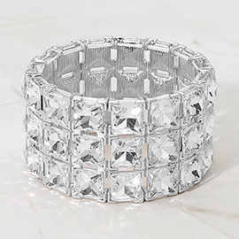 3-Rows Square Stone Stretch Evening Bracelet