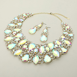 Marquise Teardrop Stone Accented Evening Necklace