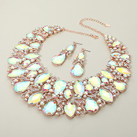 Marquise Teardrop Stone Accented Evening Necklace