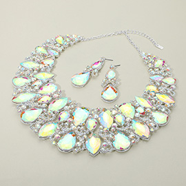 Marquise Teardrop Stone Accented Evening Necklace