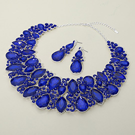 Marquise Teardrop Stone Accented Evening Necklace