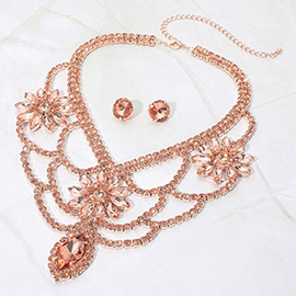 Floral Marquise Stone Accented Draped Evening Necklace