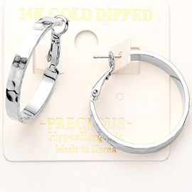 14K White Gold Dipped 1.2 Inch Textured Metal Hoop Earrings