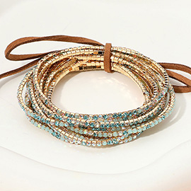 12PCS - Ribbon Colorful Rhinestone Layered Stretch Bracelets