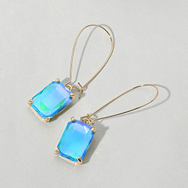 Emerald Cut Stone Dangle Evening Earrings