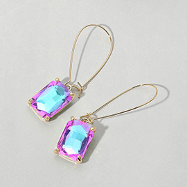 Emerald Cut Stone Dangle Evening Earrings