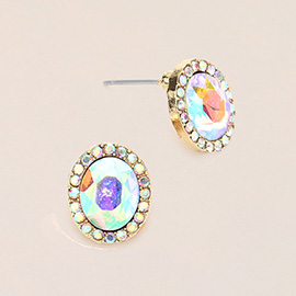 Oval Stone Stud Evening Earrings