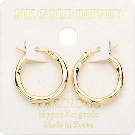 14K Gold Dipped 0.75 Inch Irregular Metal Hoop Pin Catch Earrings