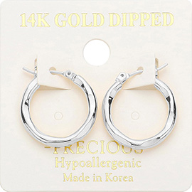 14K White Gold Dipped 0.75 Inch Irregular Metal Hoop Pin Catch Earrings