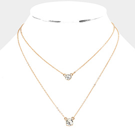 Double Round Stone Pendant Layered Necklace