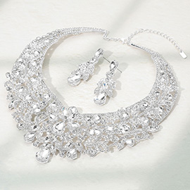 Teardrop Stone Accented Leaf Evening Necklace