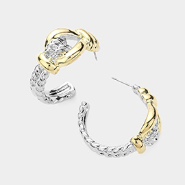 14K Gold Plated Two Tone Textured Metal Hoop Earrings