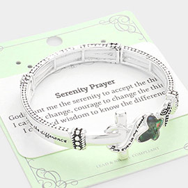 Serenity Prayer Message Butterfly Cross Metal Stretch Bracelet