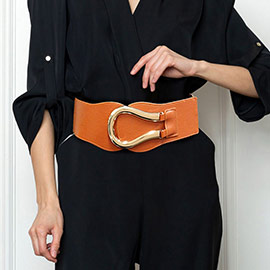 Bold Metal Horseshoe Buckle Wide Elastic Belt