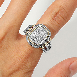 CZ Stone Paved Square Ring