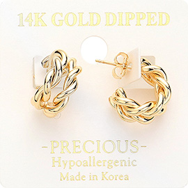 14K Gold Dipped Hypoallergenic Split Breaded Metal Hoop Earrings