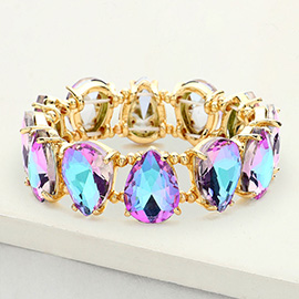Teardrop Glass Stone Cluster Stretch Evening Bracelet