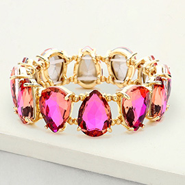 Teardrop Glass Stone Cluster Stretch Evening Bracelet