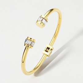 Stainless Steel Baguette Stone Nail Head Tip Hinged Cuff Bracelet