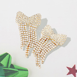 Rhinestone Paved Bow Fringe Earrings