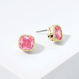 14K Gold Plated Square CZ Stone Stud Earrings