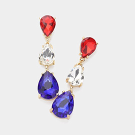 American USA Teardrop Stone Link Dropdown Evening Earrings